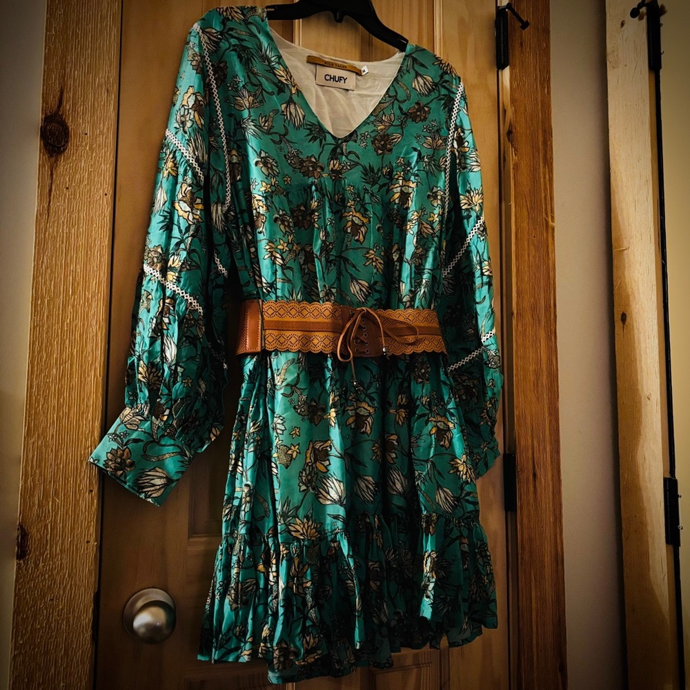 Chufy Anthropologie Ruffle Mini in ‘Nubia Jade’ Dress M